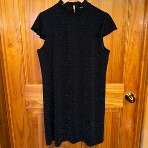 Women’s Ann Taylor Factory Ruffle Sleeve Black Dress w/ Silver Threading SZ XL